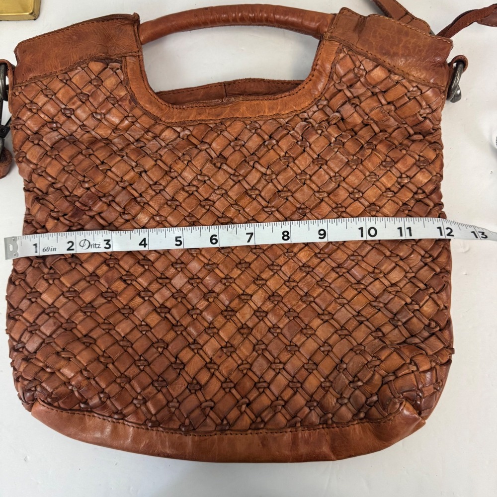 Vilenca Holland Woven Leather Crossbody Bag Cognac Brown Top Handle Tote - Picture 14 of 16